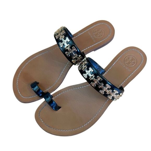 Tory Burch Val Black Patent Leather and Gold Sandals, Size 6 - Picture 4 of 9